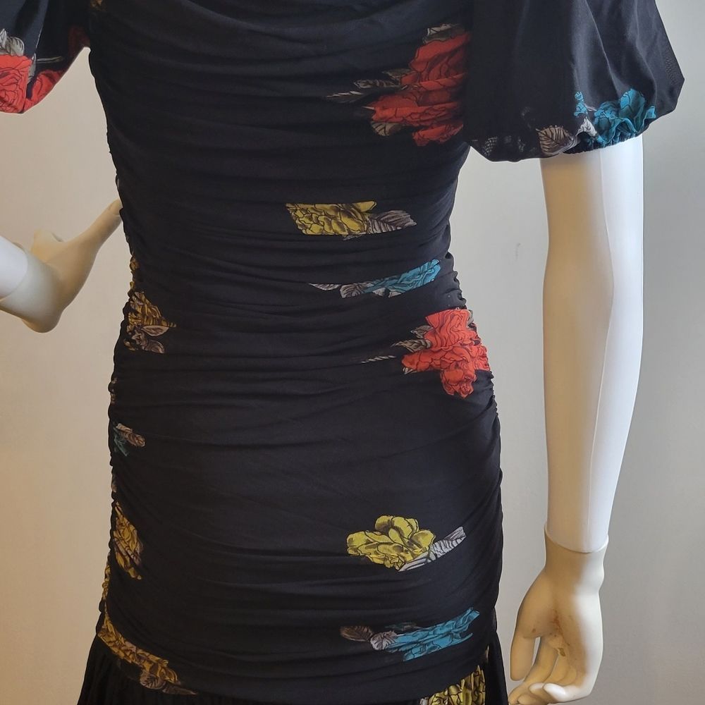 GANNI Ruched Floral print mesh jersey mini dress Size 38 GER - Picture 5 of 8